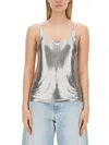 Rabanne Metallic Mesh Tank Top With Side Slits In Silver