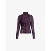 Rabanne Womens Beetroot Purple Mock-neck Sequin Woven Top In Purple