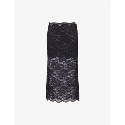 Rabanne Womens Black Jupe Floral-lace Woven Midi Skirt In Purple