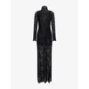 Rabanne Womens Black Lace-embroidery Slit Stretch-woven Maxi Dress In Black