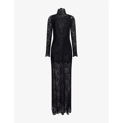 Rabanne Womens Black Lace-embroidery Slit Stretch-woven Maxi Dress