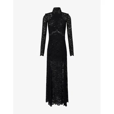 Rabanne Womens Black Lace Long-sleeves Stretch-woven Maxi Dress