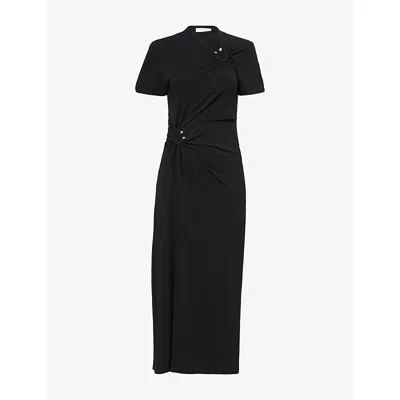 Rabanne Womens Black Ring Ruched Stretch-cotton Jersey Maxi Dress