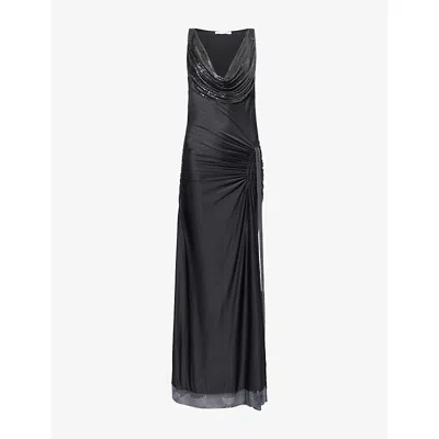 Rabanne Womens Black Robe Chainmail Jersey Maxi Dress