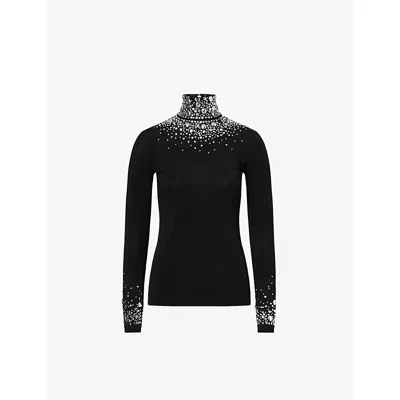 Rabanne Womens Black Studded Long-sleeve Jersey Top