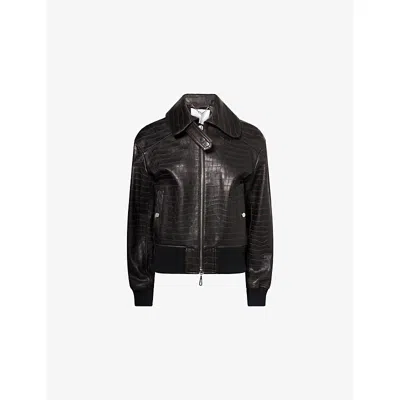 Rabanne Womens Dark Brown Croc-effect Leather Jacket In Black