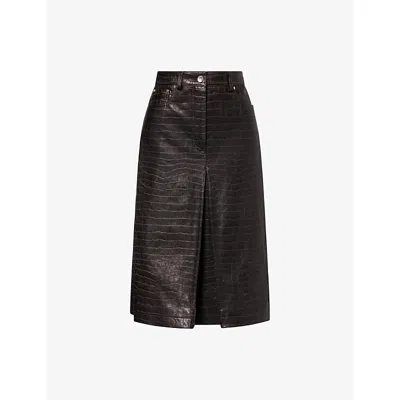 Rabanne Womens Dark Brown Croc-effect Leather Midi Skirt