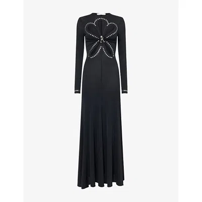 Rabanne Womens Black Embellishmed Cut-out Stretch-woven Maxi Gown