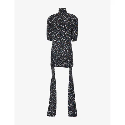 Rabanne Womens Floral-print Ruched-detail Mini Dress Lyberty Black Blue In Multi