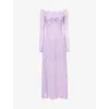 Rabanne Womens French Lavander Off-shoulder Long-sleeves Lace Midi Dress In French Lavander