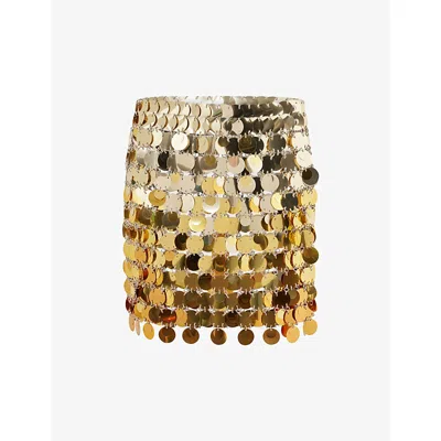 Rabanne Womens Gold Degrade Metallic Disc Woven Mini Skirt