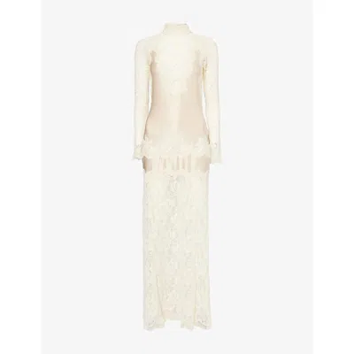 Rabanne Womens  High-neck Long-sleeve Stretch-lace Maxi Dress In Multi
