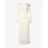 Rabanne Womens Off-the-shoulder Long-sleeve Lace Maxi Dress Ivory In White