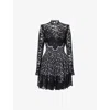 Rabanne Womens Black Lace Floral Stretch-woven Mini Dress