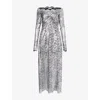 Rabanne Womens Black Silver Lace Off-shoulder Stretch-woven Midi Dress In Gray