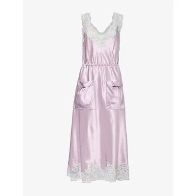 Rabanne Womens Lace-trim Silk-blend Midi Dress Lavender In Pink