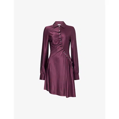 Rabanne Womens Magenta Purple Pleated Jersey-satin Mini Dress