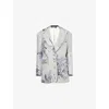 Rabanne Womens Floral-metallic Single-breasted Woven Blazer Mix Grey