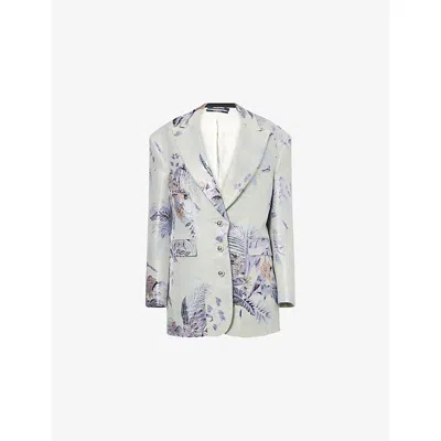 Rabanne Womens Floral-metallic Single-breasted Woven Blazer Mix Grey