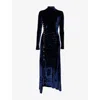 Rabanne Womens Velvet High-neck Stretch-woven Midi Dress Navy Poseidon