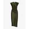 Rabanne Womens Draped Cap-sleeves Stretch-woven Midi Dress New Kaki In Green