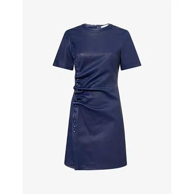 Rabanne Womens  Button-embellished Leather Mini Dress In Midnight Blue