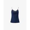 Rabanne Womens Deep Navy Chain-embellished Cowl-neck Satin Vest Top In Deep Navy