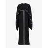 Rabanne Womens Black Embellished-trim Draped-panel Woven Midi Dress In Black