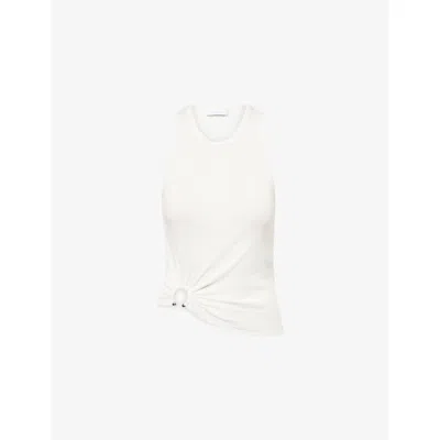 Rabanne Womens  Piercing-hardware Ribbed Stretch-cotton Tank Top In White