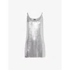 Rabanne Metallic Sleeveless Top With Spaghetti Straps And Chainmail In Tech Fabric Woman In Silver