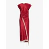 Rabanne Womens Ruby Red Draped Fringed Stretch-jersey Maxi Dress In Red