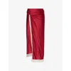 Rabanne Womens Ruby Red Draped Fringed Stretch-jersey Midi Skirt