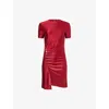 Rabanne Womens Ruby Red Draped Stud Stretch-jersey Mini Dress In Red