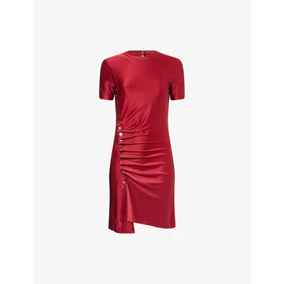 Rabanne Womens Ruby Red Draped Stud Stretch-jersey Mini Dress