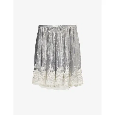 Rabanne Womens Silver Chain Mail Embroidered Mesh Mini Skirt