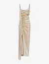 Rabanne Scoop-neck Ruched Stretch-woven Maxi Dress In Silver Gold