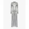 Rabanne Womens Round-neck Metallic-weave Knitted Maxi Dress Silver In Silver