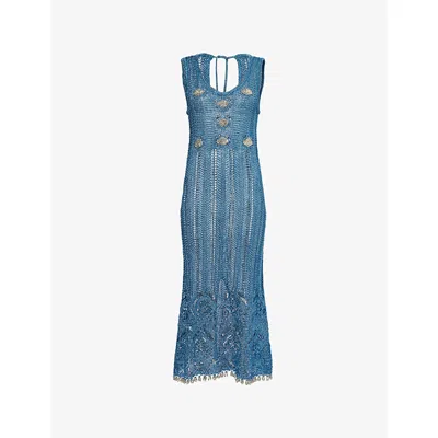 Rabanne Womens Turquoise Embellished Sleeveless Knitted Midi Dress In Blue