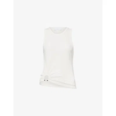 Rabanne Womens White Piercing-hardware Ribbed Stretch-cotton Tank Top