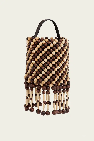 Rabanne Wood Beaded Bucket Bag In Brown Gold