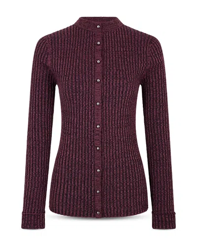 Rabanne Ribbed Wool And Silk-blend Cardigan In Purple