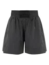 Rabanne Striped Wool Shorts With Logo Detail In Black