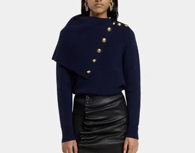 Rabanne Wool Turtleneck Sweater In Navy In Blue