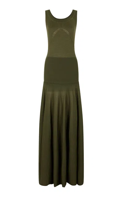 Rabanne Wool-silk Maxi Dress In Green
