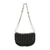 Rabanne Woven Calf Leather Handbag With Chain Strap In Black