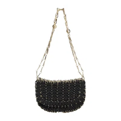 Rabanne Woven Calf Leather Handbag With Chain Strap In Black