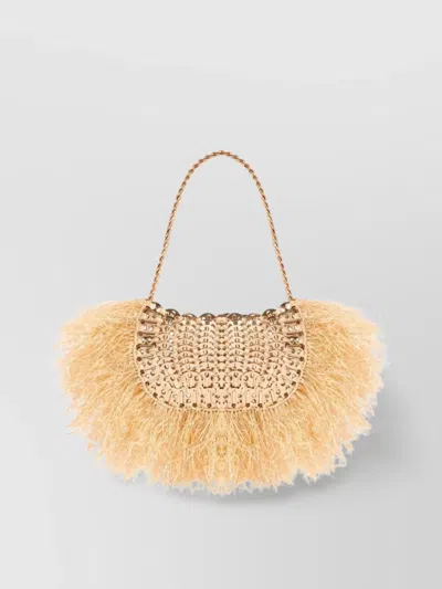 Rabanne Woven Frayed Sequin Chain Shoulder Bag In Neutrals