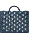 Rabanne Structured Woven Raffia Tote With Metallic Accents In Blue