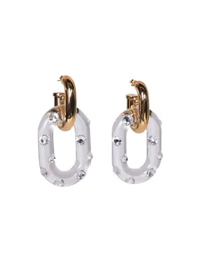 Rabanne Xl Double Link Earrings Transparent And Gold In Metallic