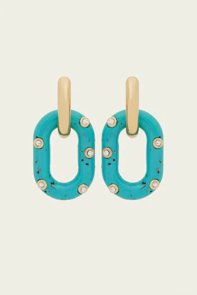 Rabanne Xl Link Earrings In Gold Turquoise